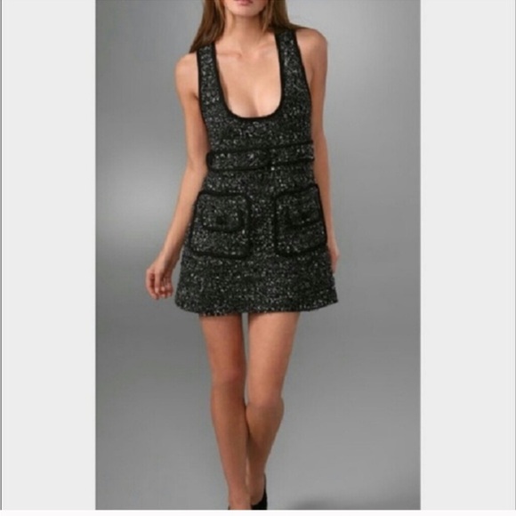 NANETTE LEPORE GRAY SCOOP NECK TWEED MINI DRESS - Picture 5 of 7